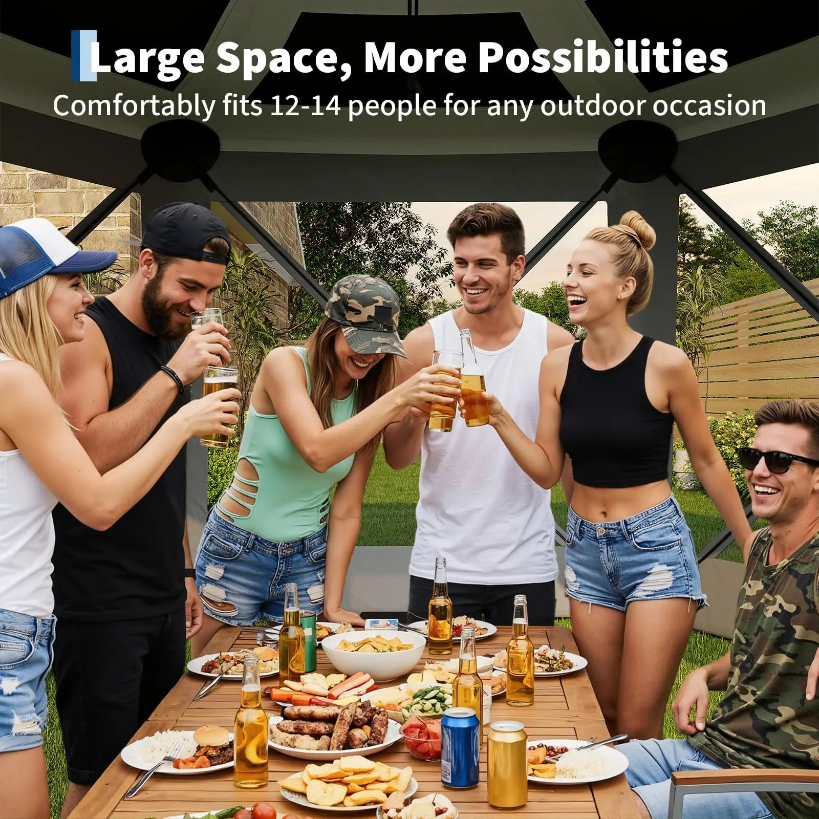 13FT  sided pop up canopy tent with mosquito netting & removeable roof