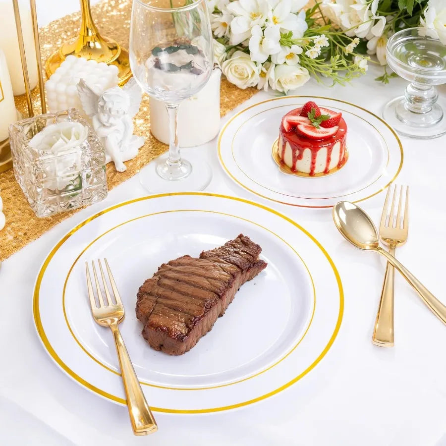 300 Pieces Gold Plastic Silverware Heavy Duty Disposable Cutlery Set with 100 Forks 100 Spoons 100 Knives