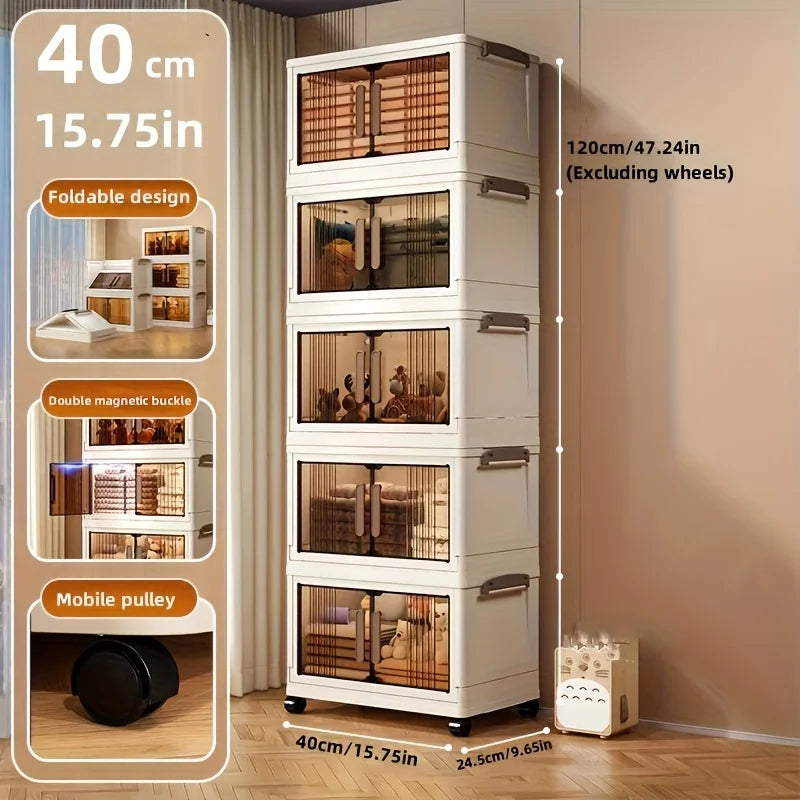 3/4-Tier Stackable Heavy Duty Plastic Folding Cabinet with Lid & Wheels