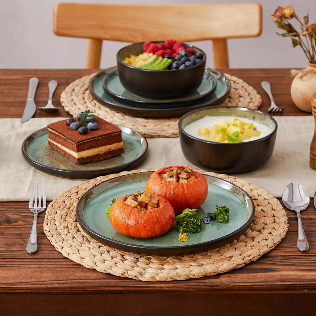 12/16 Piece Ceramic Dinnerware Set Stoneware Plats Set with 4/6 pcs Dinner Plate/Dessert/Bowl/Soup