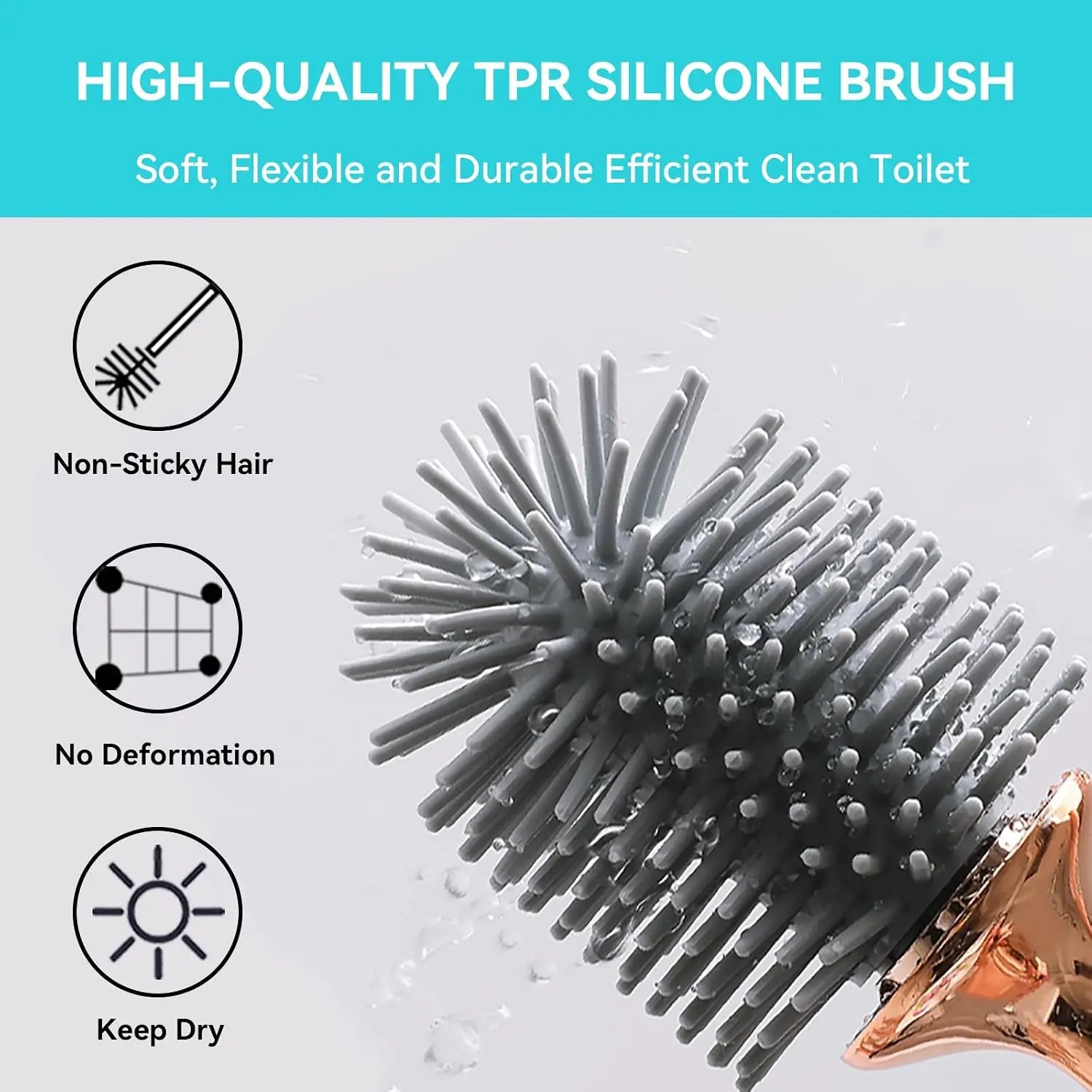 2-Pack Silicone Toilet Brush and Holder,  Long Ergonomic  Handles, Deep Cleaning - Black & White