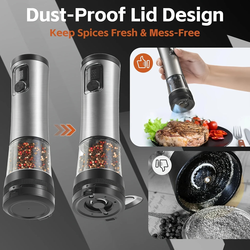 Automatic Electric Salt and Pepper Grinder Set with Rechargeable Battery , Stainless Steel