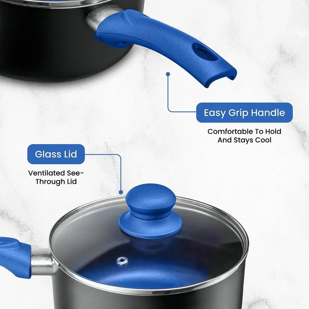 11 piece Blue Pots & Pan Aluminum Cookware Set, Nonstick