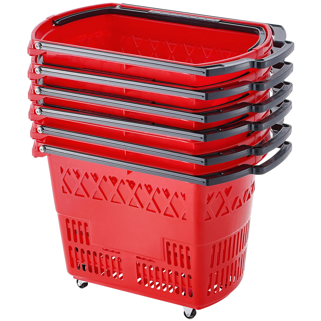 6PCS Shopping Rolling Baskets 39L Carts with Handles & Wheels Portable  for Supermarkets