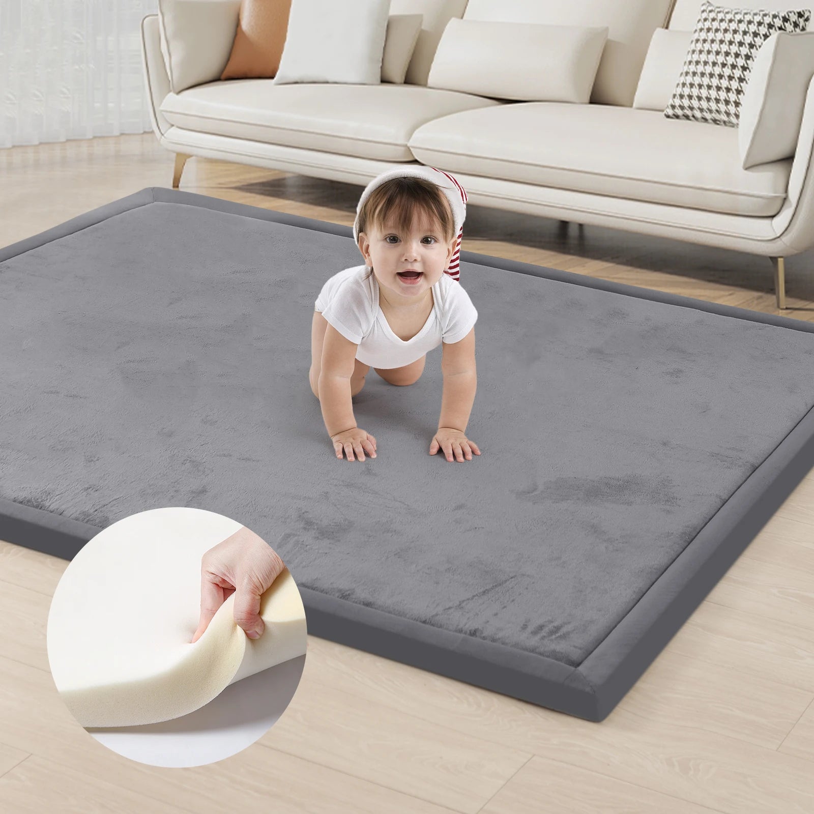 2cm Thick Memory Foam  Carpet Playpen Mat With Non-slip Bottom For Living Room Soft Velvet