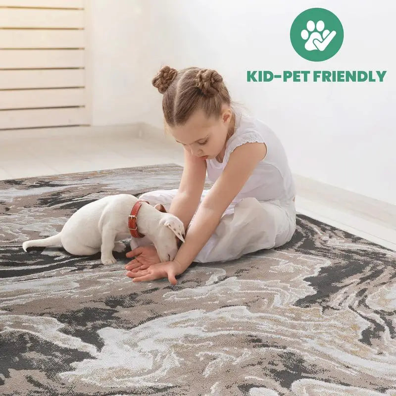8x10 Brown Abstract Non-Shedding Area Rug  - Stain Resistant