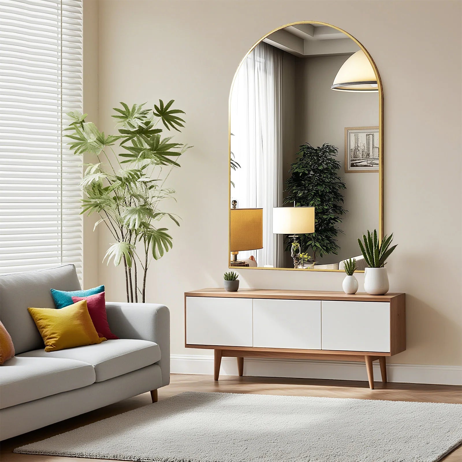 JHK  Arched Bathroom Mirror, 26x38" Metal Framed Wall Mirror for Vanity, Bedroom, & Archway