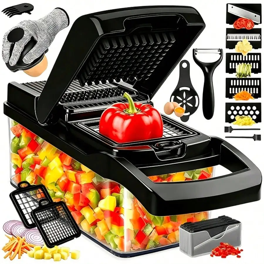 16-In-1 Multi-Functional Vegetable Chopper & Slicer with 8 Blades & Storage Container