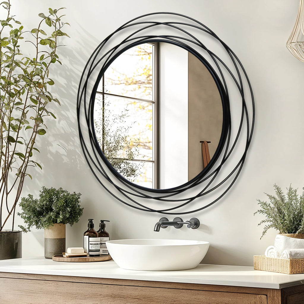 Wall Decor Vanity Mirror 80cm/31.5in  Round Large  with Metal Wire Frame