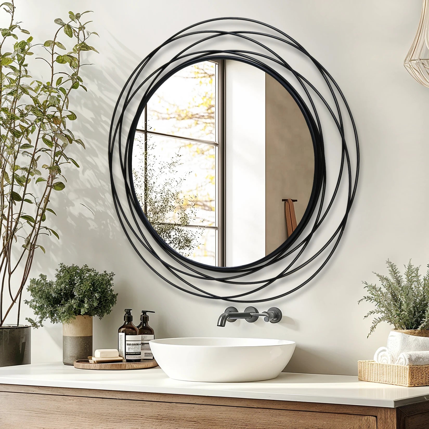 Wall Decor Vanity Mirror 80cm/31.5in  Round Large  with Metal Wire Frame