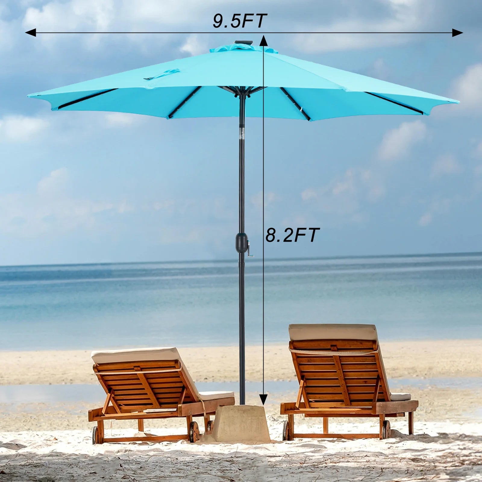 JHK 10FT Solar Patio outdoor Umbrella with 32 LED Lights UV-Resistant Table Umbrella with Tilt and Crank