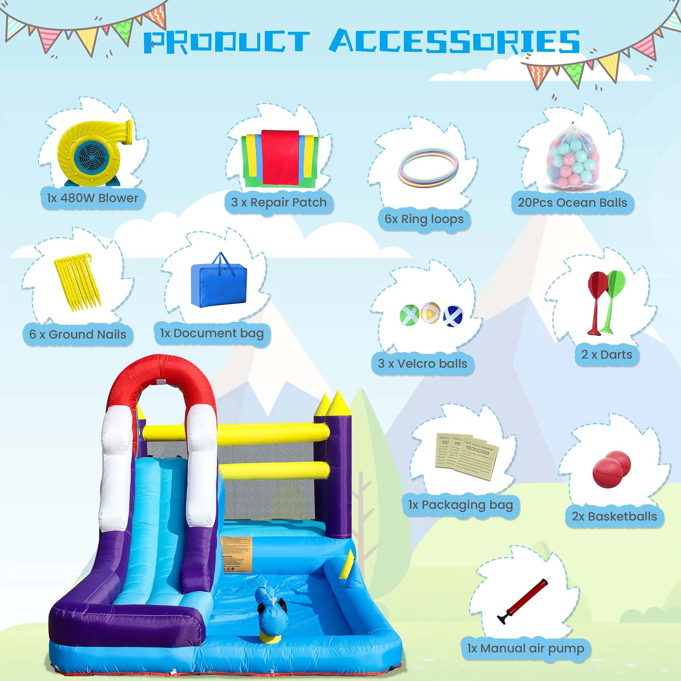 16ft Inflatable Water Slide Bounce House w/ Splash Pool for Kids