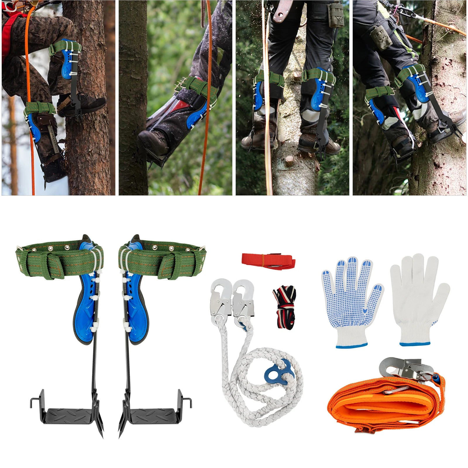 Tree Climbing Spikes Kit with Safety Belt Harness 220lbs Ergonomic Climbing Gear Arborist Aider Tool