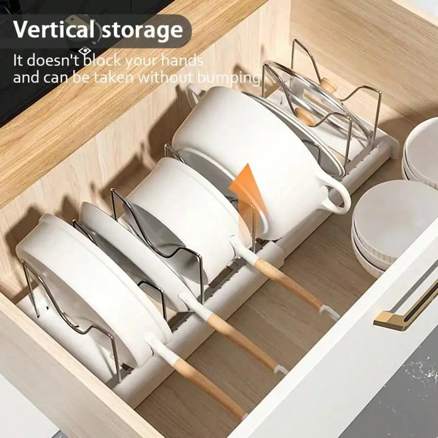 Pull-Out Pot And Pan Organizer, 10 Adjustable Dividers, , No Drill, Heavy Duty, Expandable,  16.93-23.23 Inches,