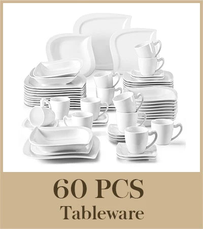 30/60 Piece White Porcelain Dinner Set with Cups Saucers Dessert Soup Dinner Plates Tableware Service for 6/12
