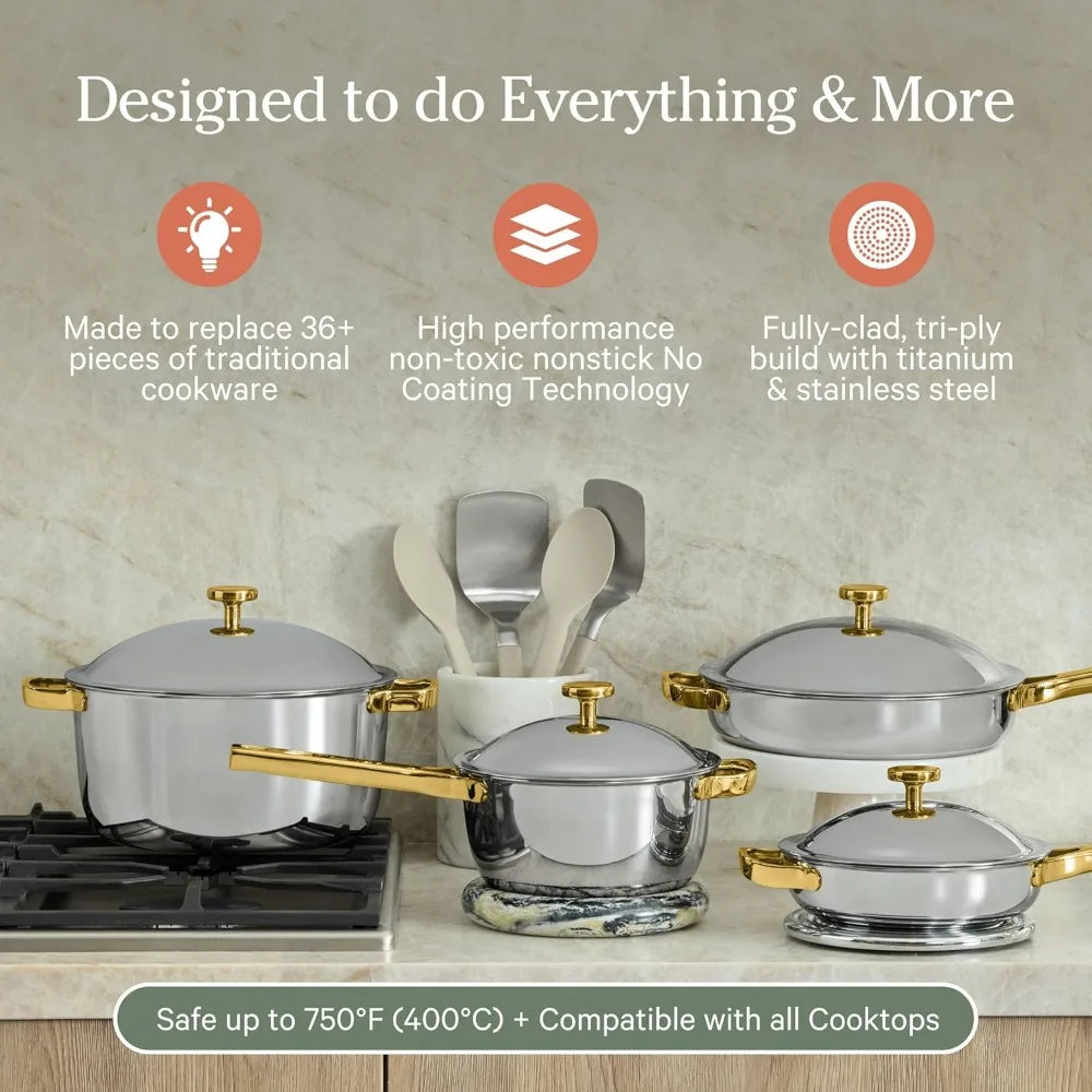 titanium pro cookware set (4-piece)  | nonstick no-coat ,  stainless steal