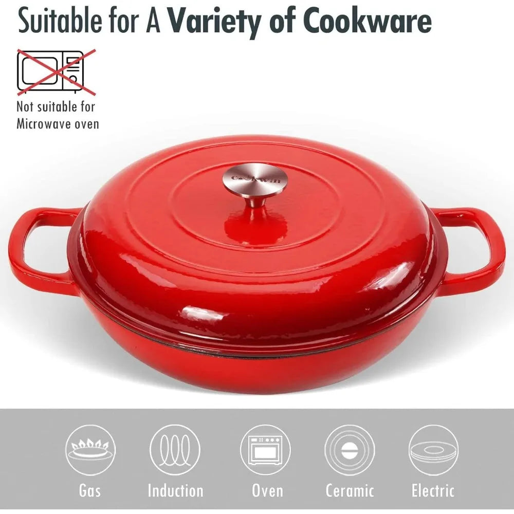 4.5L  Cast Iron Dutch Oven Pot with Lid & Dual Handles for Baking & Cooking