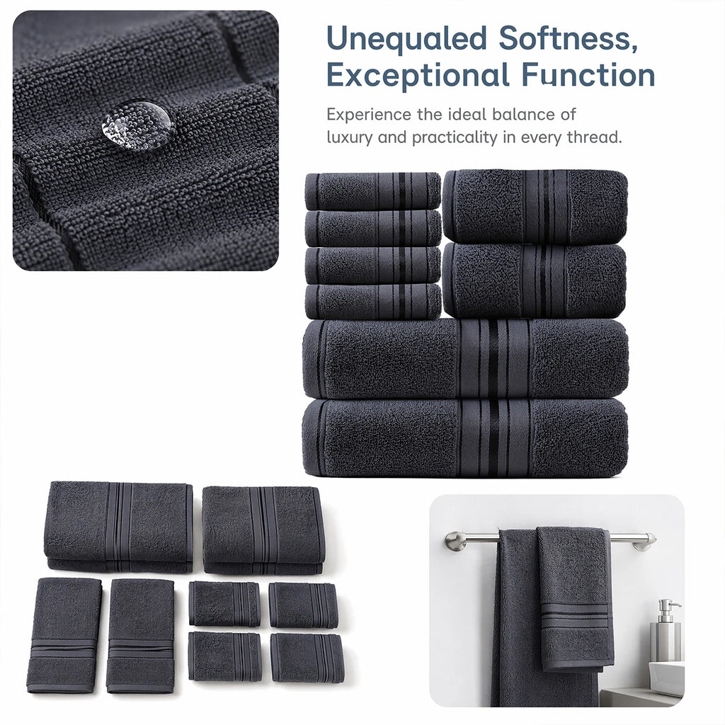 8 Piece Luxury Plush Towel Set, Super Absorbent, Quick Dry, 100% Ring-Spun Cotton, Bath, Hand & Washcloths