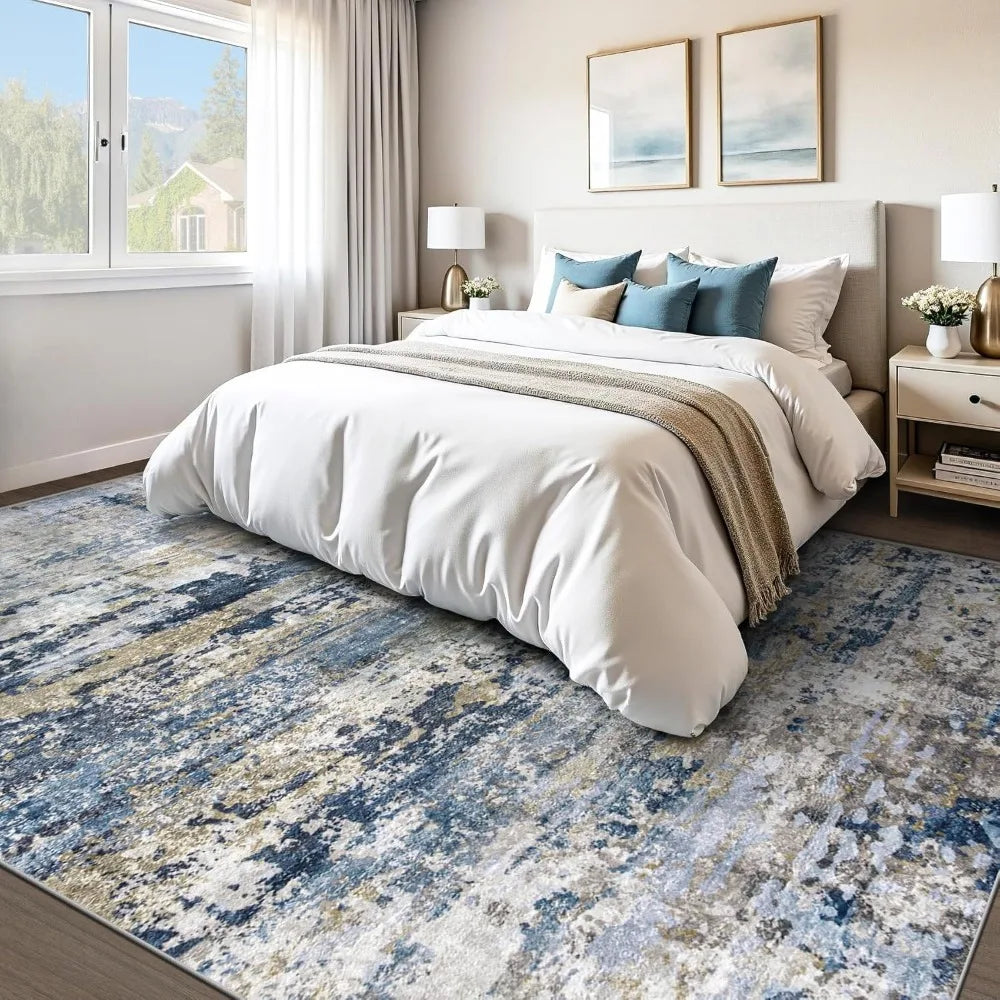 8x10 Washable Modern Abstract Neutral Area Rug - Soft, Non-Slip,