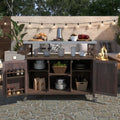Outdoor Bar Cart with Storage, Portable Rolling Kitchen Island, Stainless Steel Top for Grill  Dark Brown