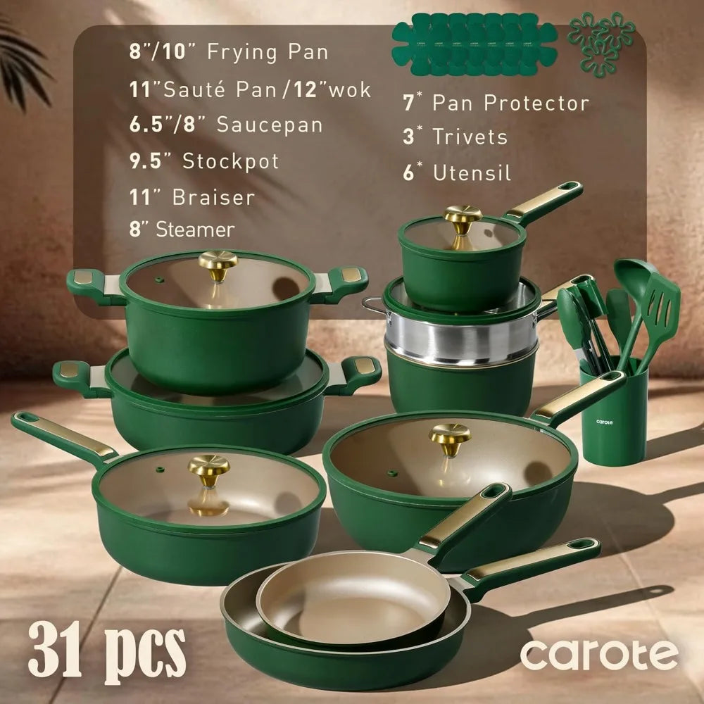 , 31pcs Non Stick Cookware Set,  Induction Compatible, Non-Toxic