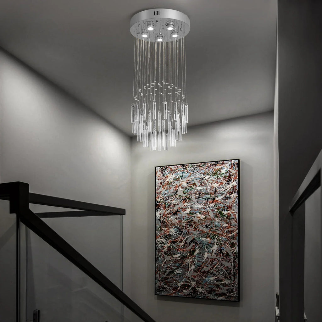 Crystal Droplight Led Pendant Light Loft Stairs Chandelier Hanging Ceiling Lamp
