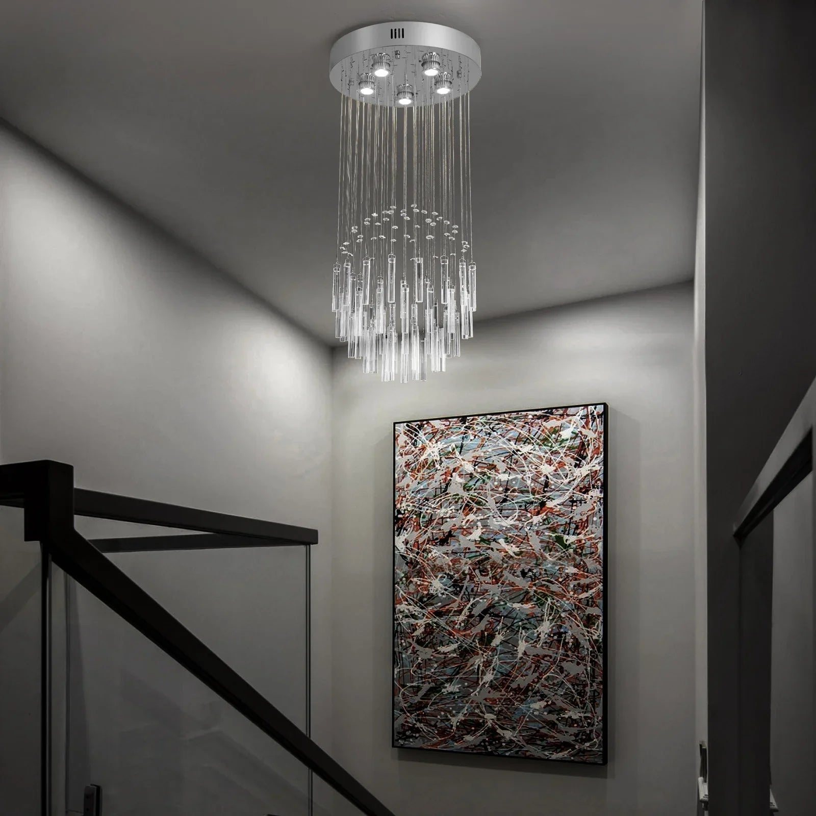 Crystal Droplight Led Pendant Light Loft Stairs Chandelier Hanging Ceiling Lamp