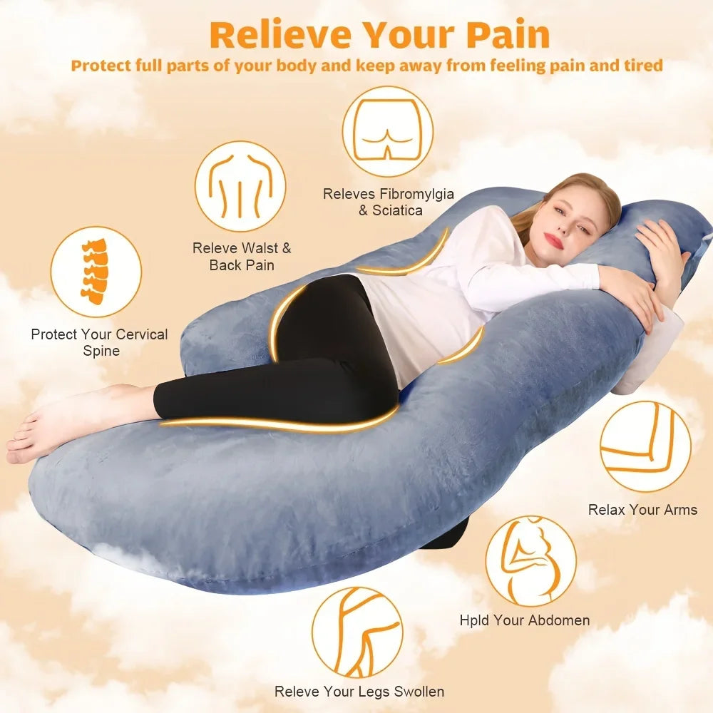 Oversized J-Shaped Pregnancy Pillow - Full Body Support with Soft Velvet-Like Cover