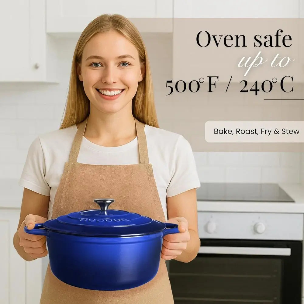 6.4 Qt Enameled Cast Iron Dutch Oven with Lid-Nonstick Casserole  pot, Heavy Duty, Oven Safe 500F