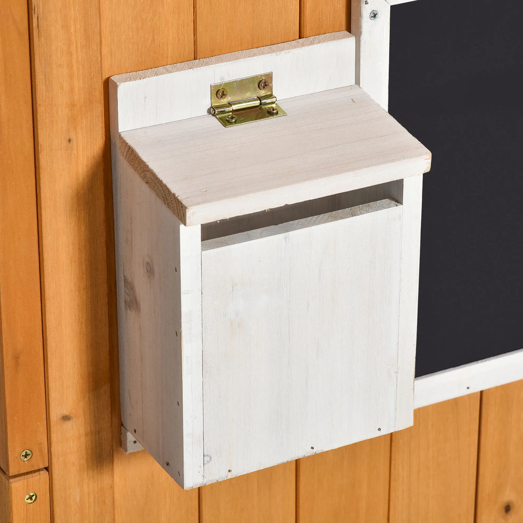 Wooden Playhouse for Kids Outdoor with Working Door, Windows, Mailbox, Bench, Flowers Pot Holder, 48" X 42.5" X 53"