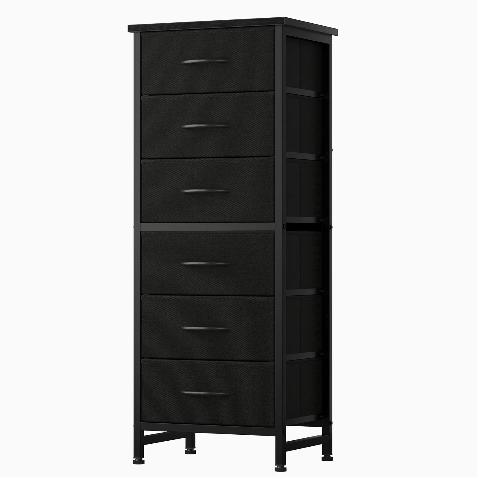 Tall 6 Fabric Drawer Dresser  for Bedroom Wood Top and Metal Frame Skinny Chest