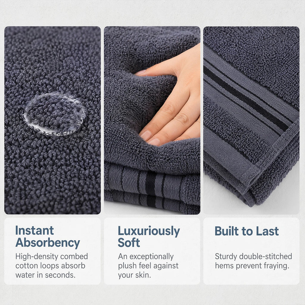 8 Piece Luxury Plush Towel Set, Super Absorbent, Quick Dry, 100% Ring-Spun Cotton, Bath, Hand & Washcloths