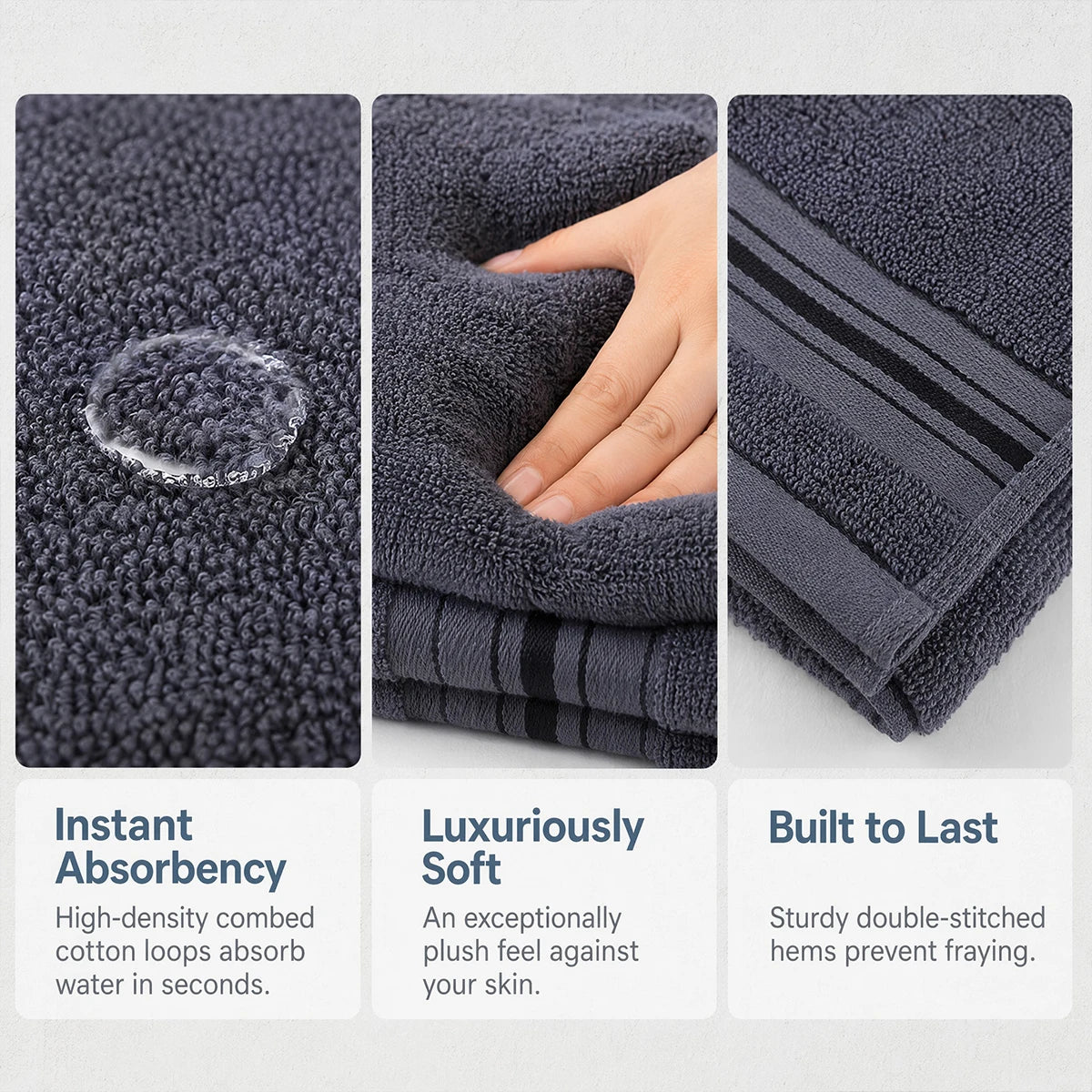 8 Piece Luxury Plush Towel Set, Super Absorbent, Quick Dry, 100% Ring-Spun Cotton, Bath, Hand & Washcloths