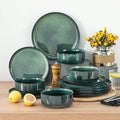 12 Pieces Kitchen Dinnerware Set, Green, Stoneware Dinnerware ,Set for 4 Round