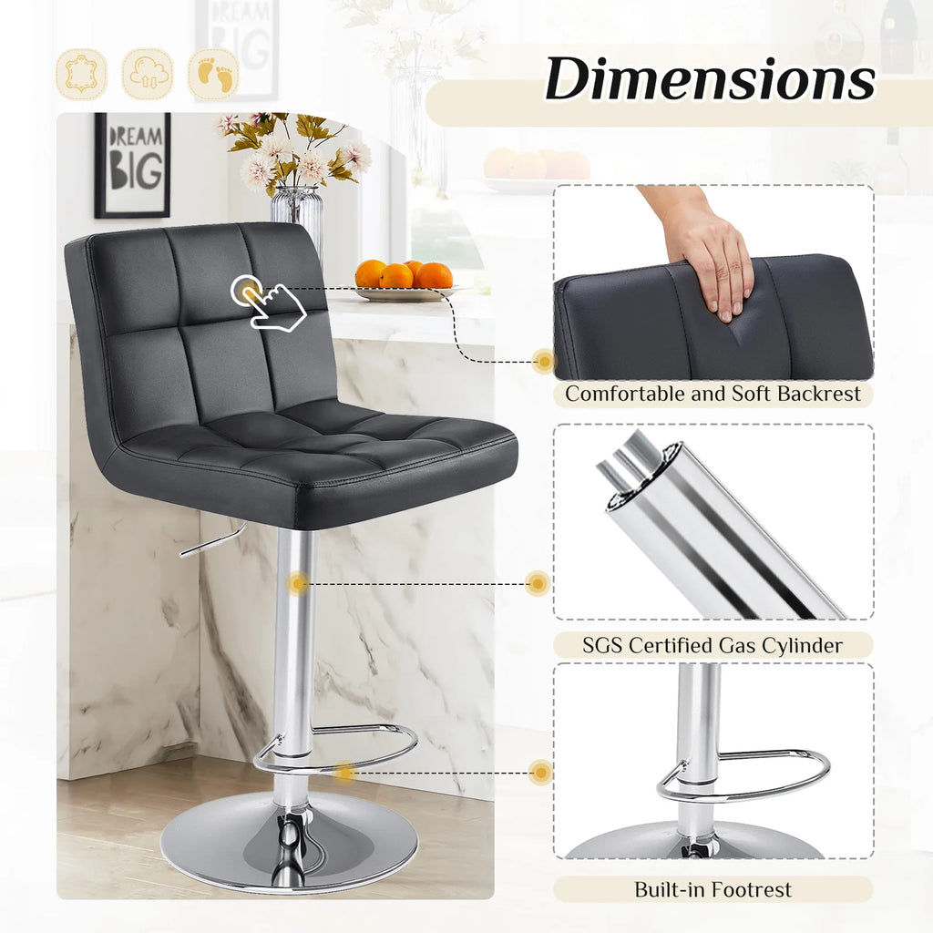 Leather upholstered Bar Stools Set of 2  ,SGS Certified Gas cylinder Comfortable Backrest