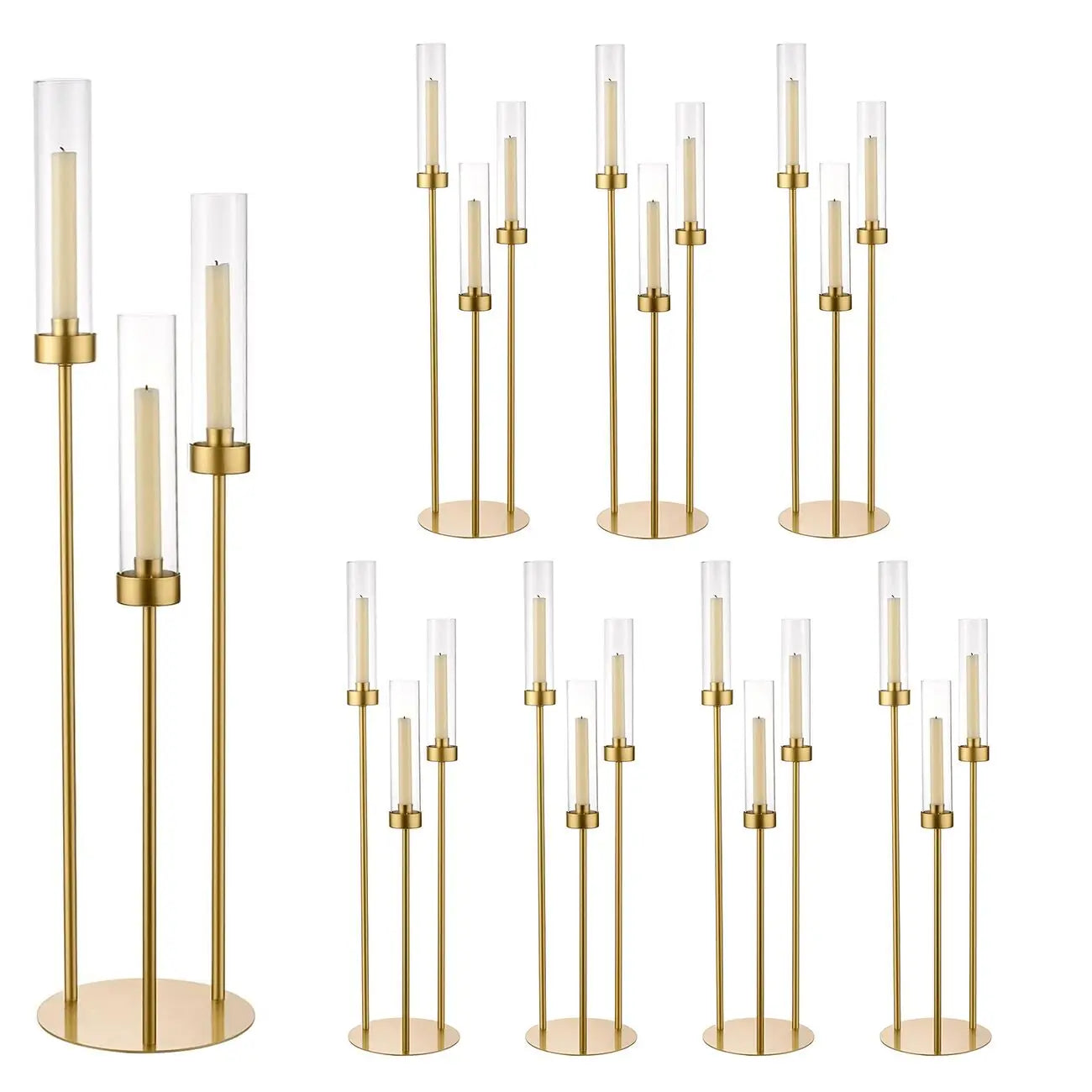2/4/6/8/10pcs Gold Candelabra 3 Arm Candle Holders for Table