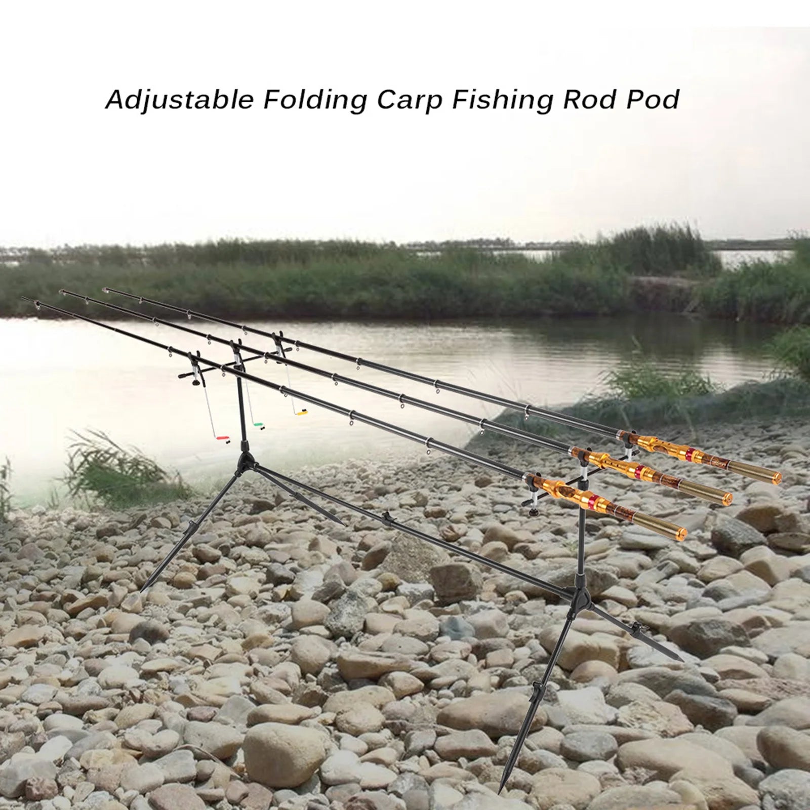 Fishing Rod Pod Stand Adjustable Retractable Carp Hold with 3 Bite Alarms and Swingers Indicator