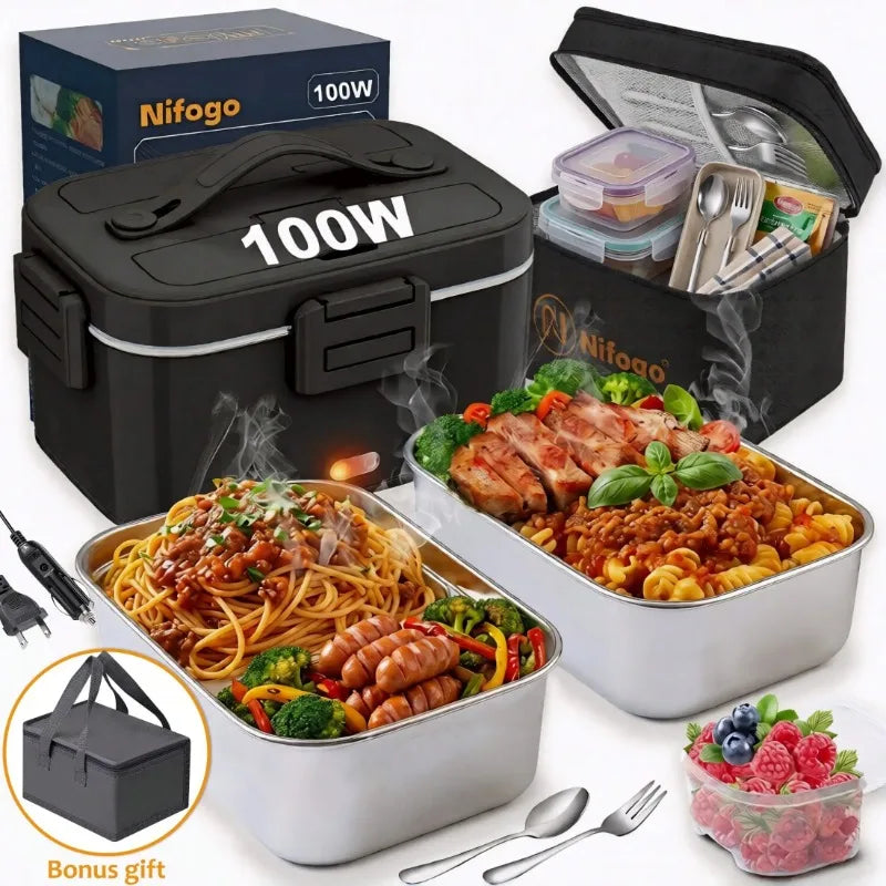 Electric Heated Lunch Box, 1.8l Stainless Steel Food Warmer, Leakproof, with Insulated bag