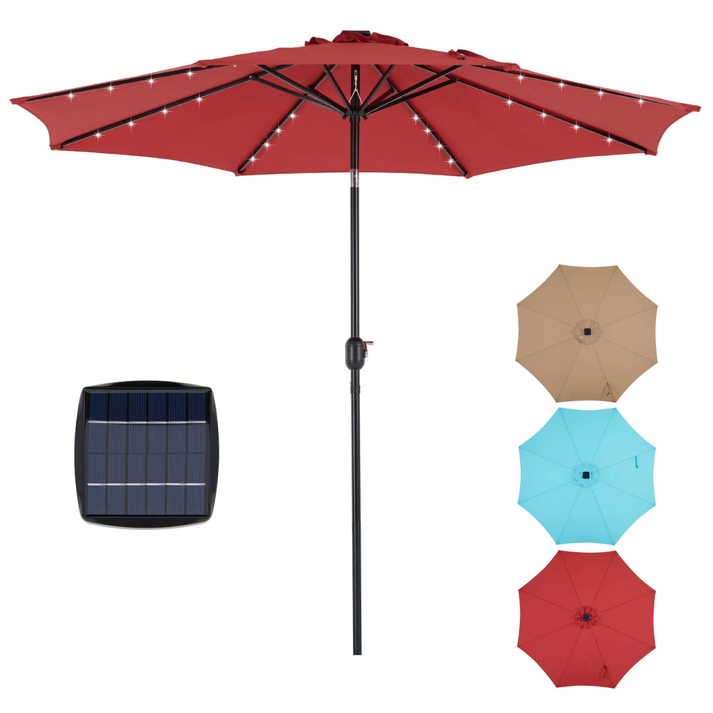 JHK 10FT Solar Patio outdoor Umbrella with 32 LED Lights UV-Resistant Table Umbrella with Tilt and Crank