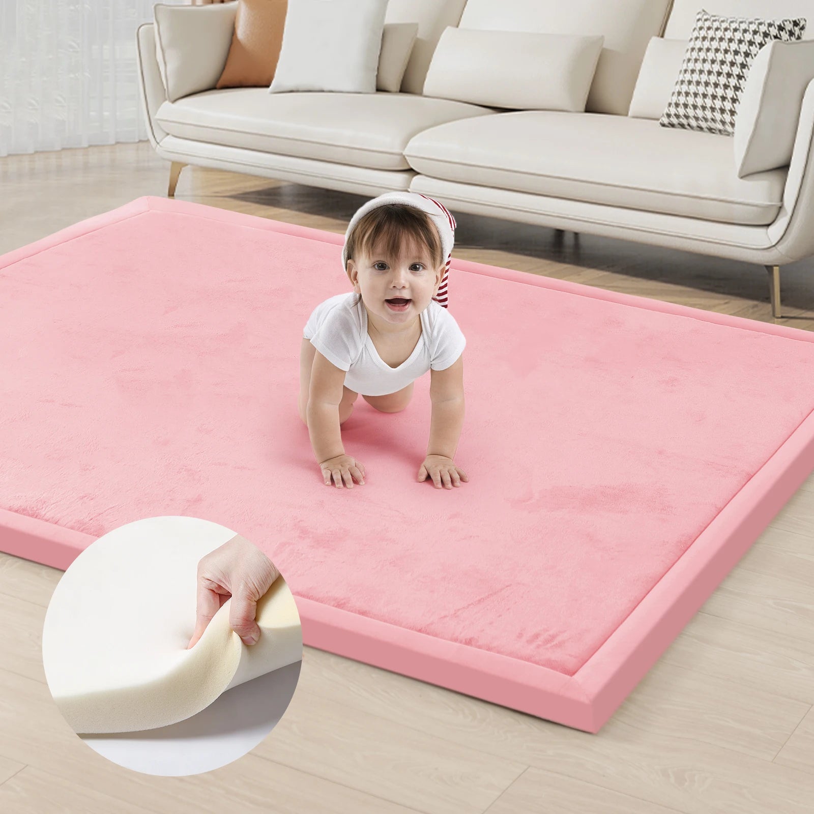 2cm Thick Memory Foam  Carpet Playpen Mat With Non-slip Bottom For Living Room Soft Velvet