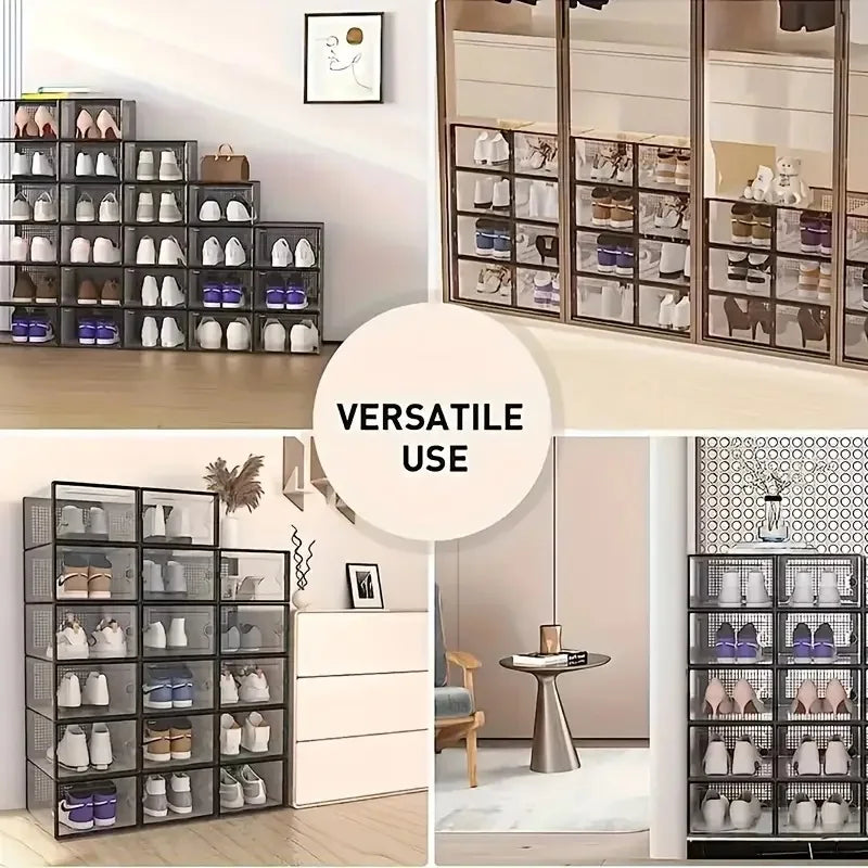 12-Pack Clear Stackable Shoe Storage Boxes, Foldable Closet Organizer