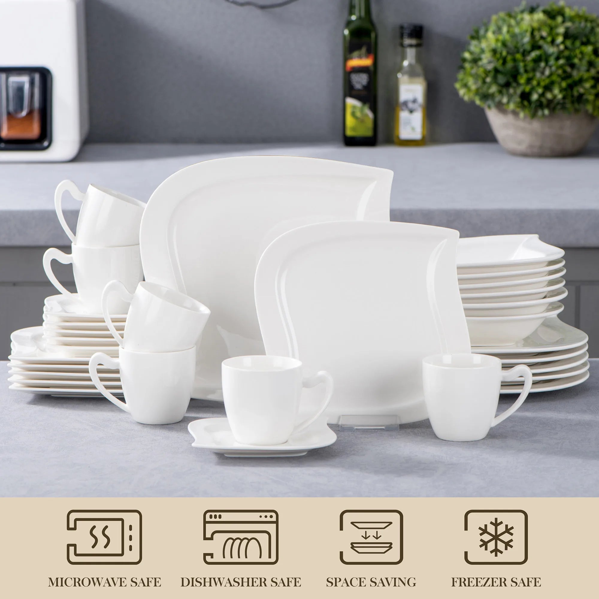 30/60 Piece White Porcelain Dinner Set with Cups Saucers Dessert Soup Dinner Plates Tableware Service for 6/12