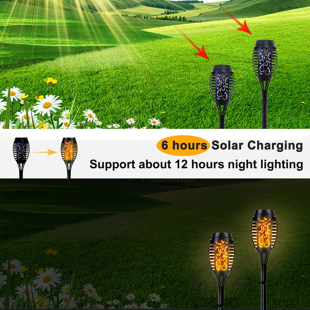 4/6/8/12Pcs Solar LED Flame Torch Light Flickering  Powered For Lawn, Path, Yard & Patio