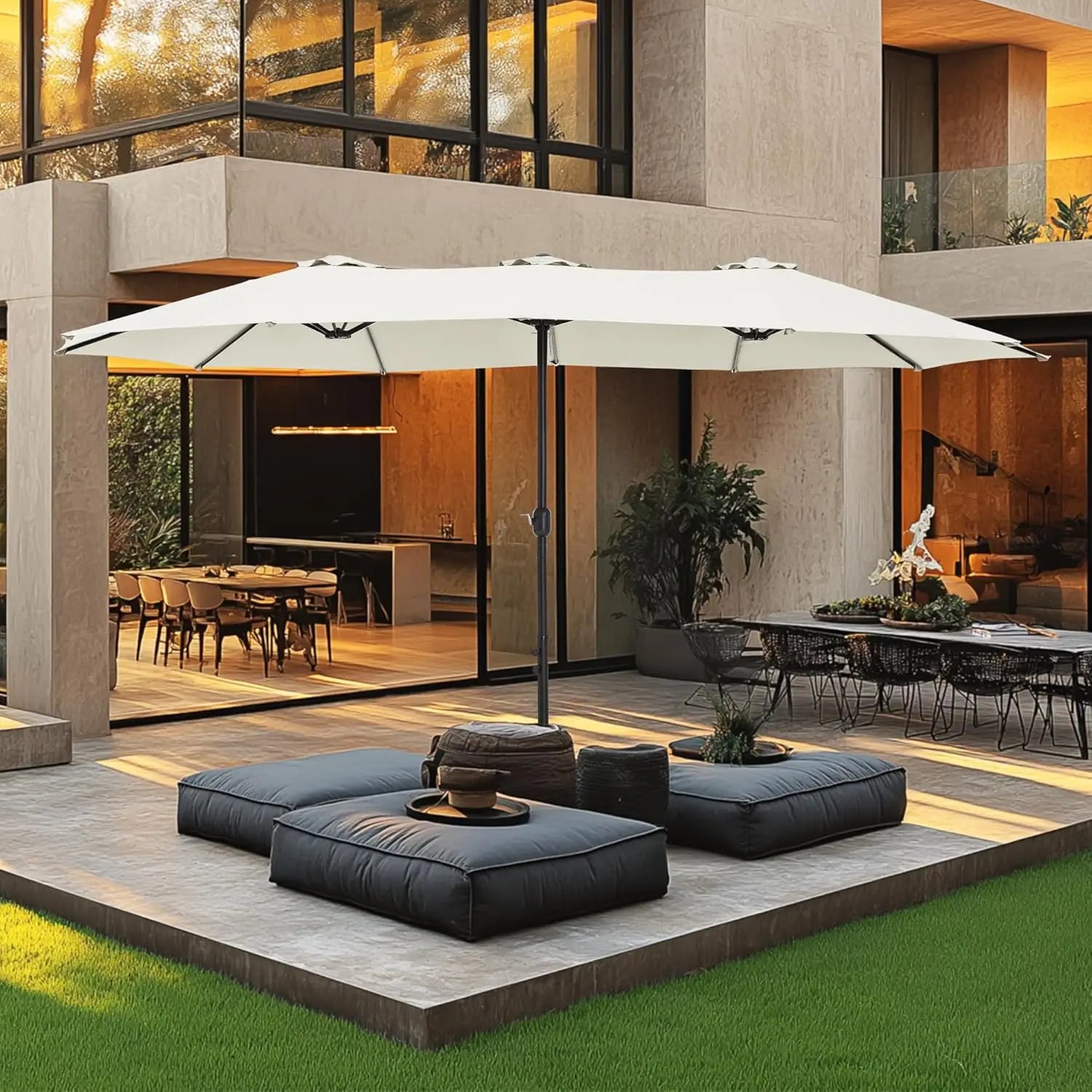 15ft Double Sided Patio Umbrella with Base Included,