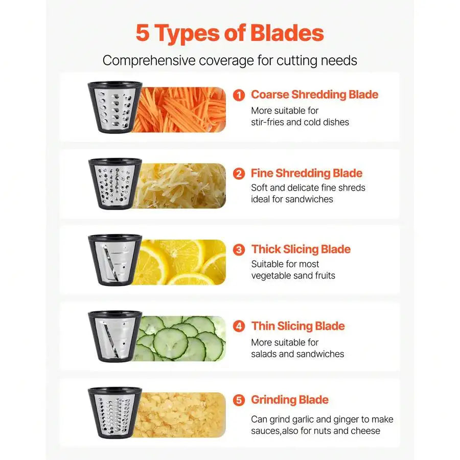 Electric Cheese Grater &Salad  Maker With 5 Attachments , Vegetable Slicer, Shredder & Chopper