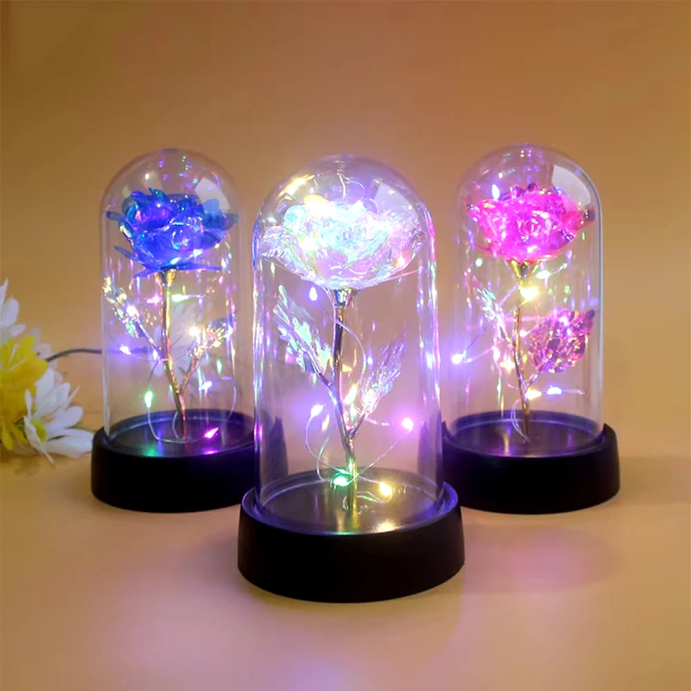Artificial Glass Flower with Eternal Rose of the LED Light
