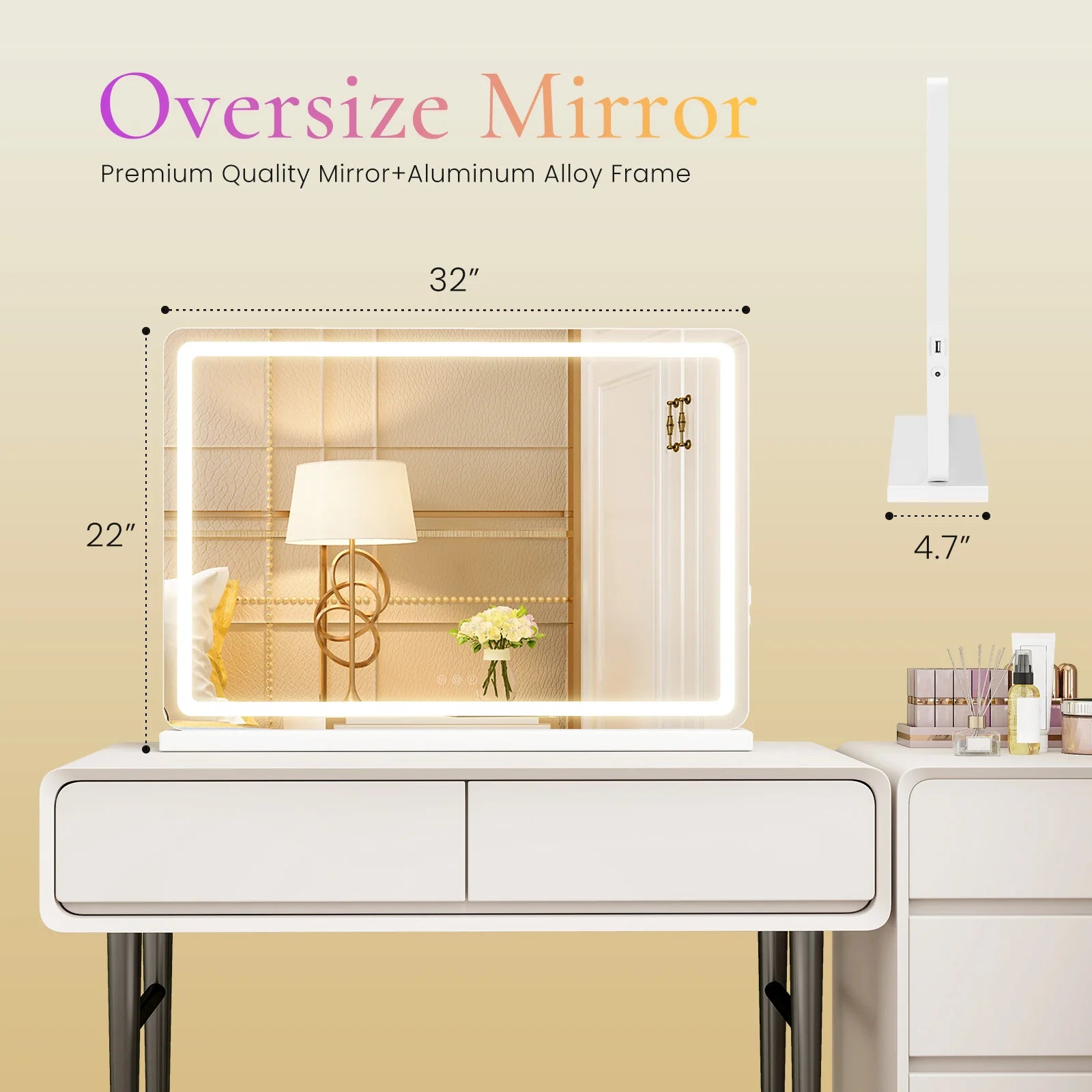 Lighted Bathroom Vanity Mirror, Dimmable LED,3 Color Modes, Aluminum Frame