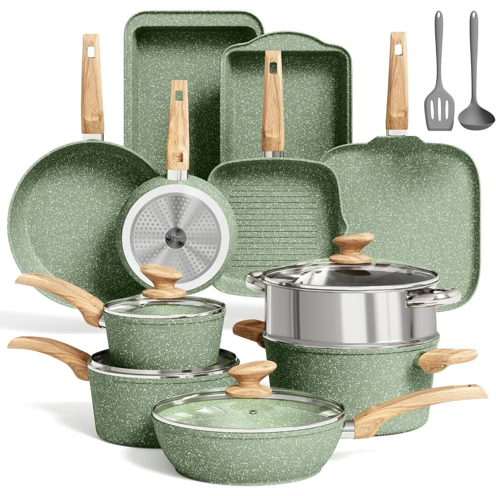 17 Piece  Nonstick Pots and Pans Set, Induction Compatible Cookware