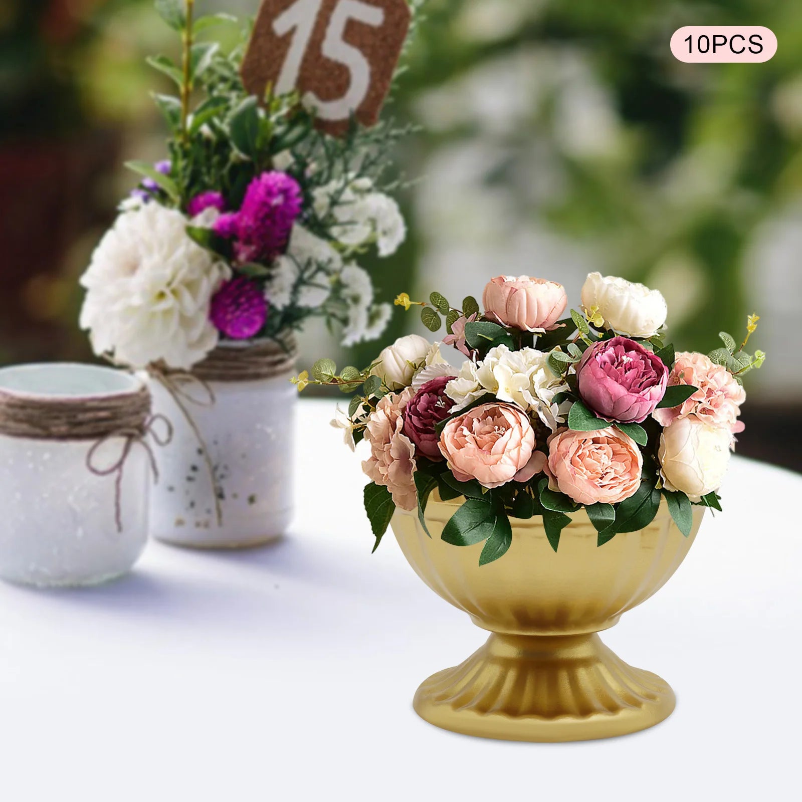 10 PCS Mini Vase Bright Golden Metal ,  Flower Arrangement