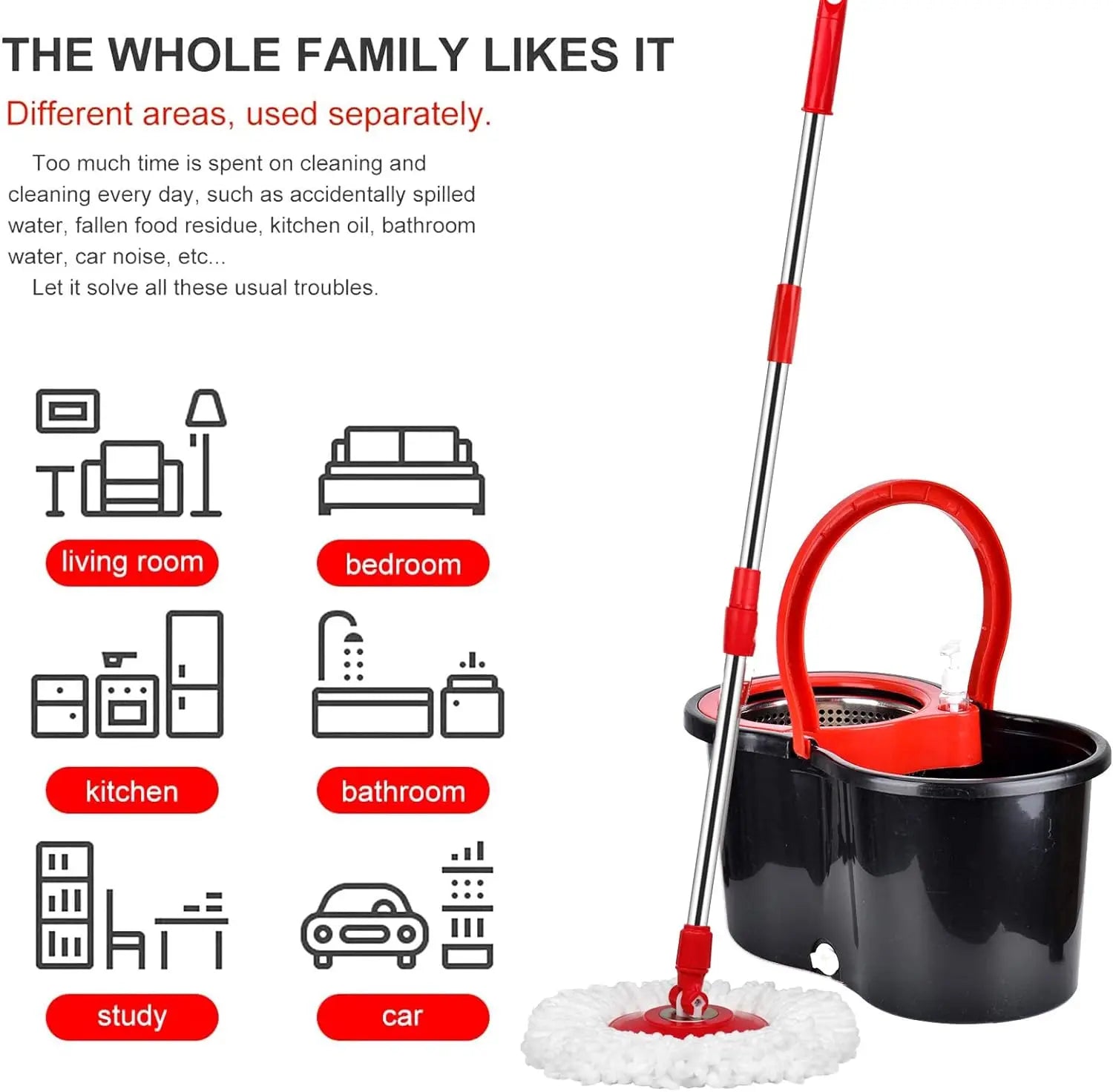 ° Spin Mop Bucket Set with Wringer, Stainless Steel Basket & Rotating Microfiber Mop Head